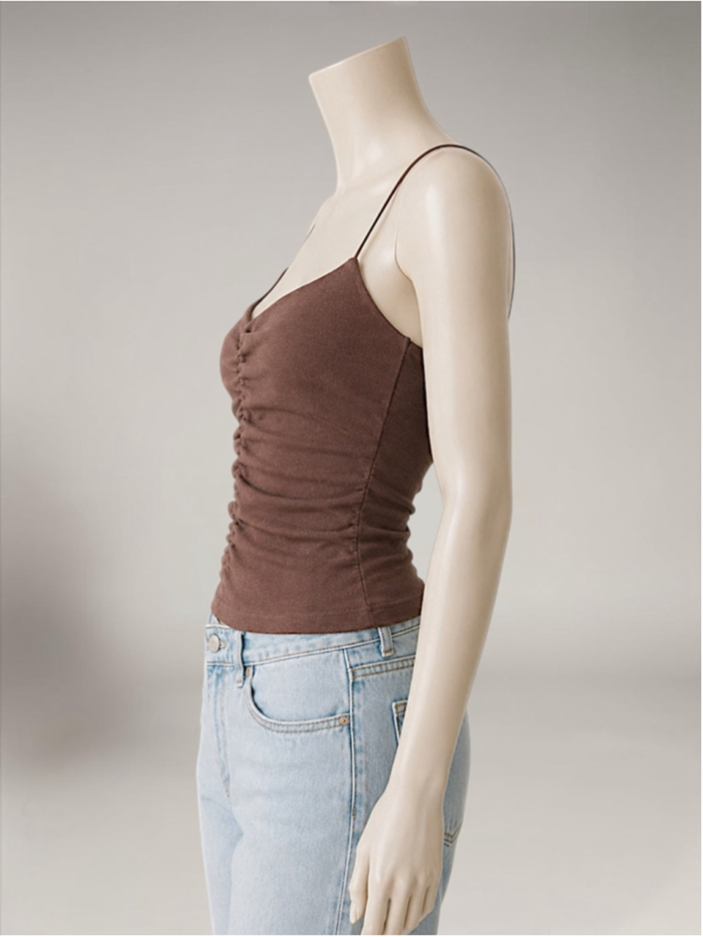 Zara Brown Ruched Spaghetti Strap Tank Top - Picture 3 of 10